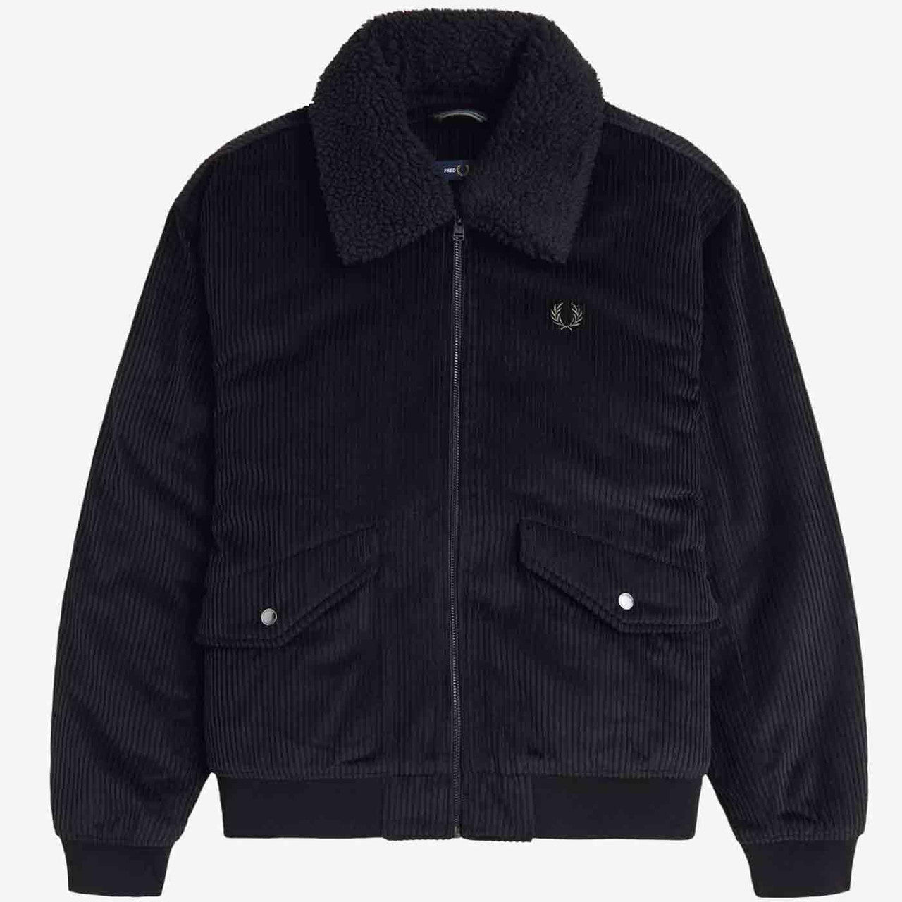 FRED PERRY SHERPA COLLAR CORDUROY COTTON BOMBER JACKET BLACK 2XL RRP £285 BNWT