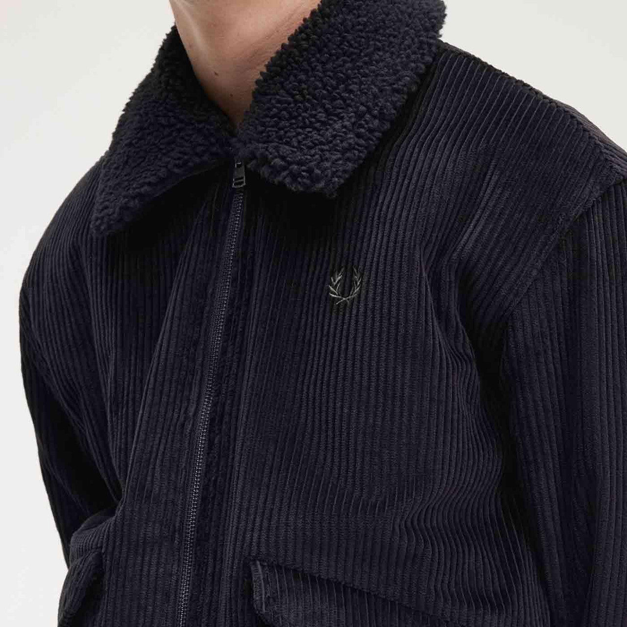 FRED PERRY SHERPA COLLAR CORDUROY COTTON BOMBER JACKET BLACK 2XL RRP £285 BNWT