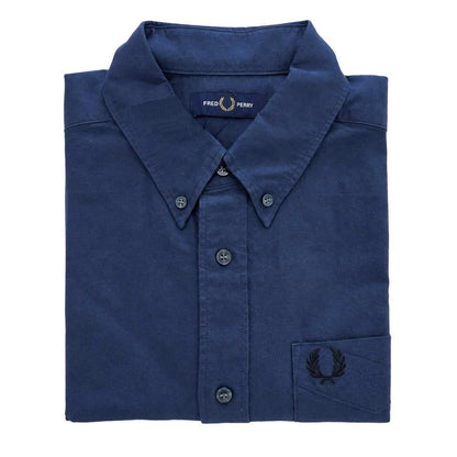 FRED PERRY OXFORD SHORT SLEEVE COTTON SHIRT DARK AIRFORCE NAVY LARGE RRP £90 NEW