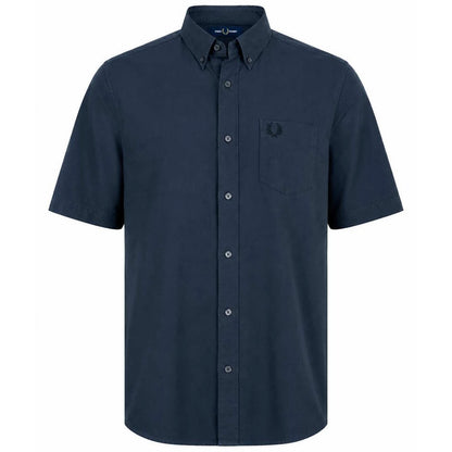 FRED PERRY OXFORD SHORT SLEEVE COTTON SHIRT DARK AIRFORCE NAVY LARGE RRP £90 NEW