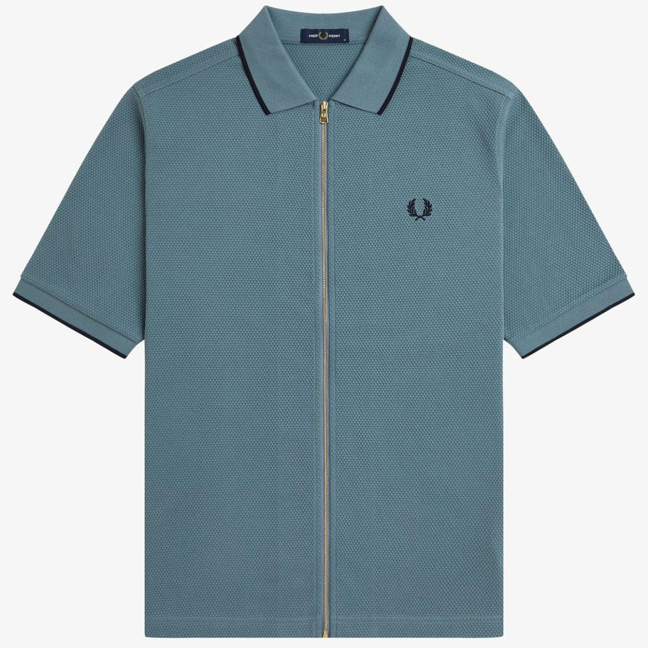 FRED PERRY ZIP THROUGH TEXTURED PIQUE COTTON POLO SHIRT BLUE XL RRP £110 BNWT