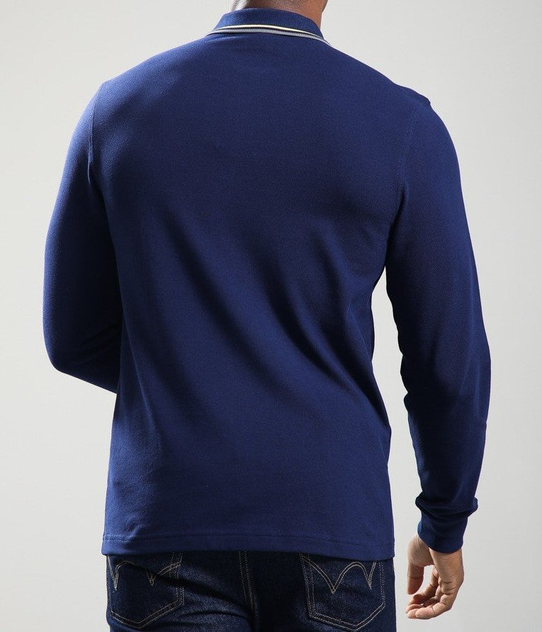 FRED PERRY TWIN TIPPED COTTON LONG SLEEVE POLO SHIRT FRENCH NAVY RRP £95 NEW