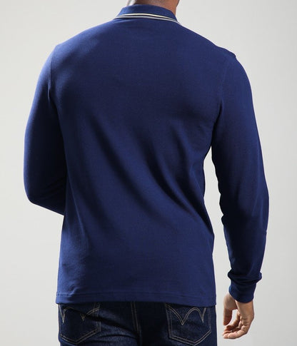 FRED PERRY TWIN TIPPED COTTON LONG SLEEVE POLO SHIRT FRENCH NAVY RRP £95 NEW