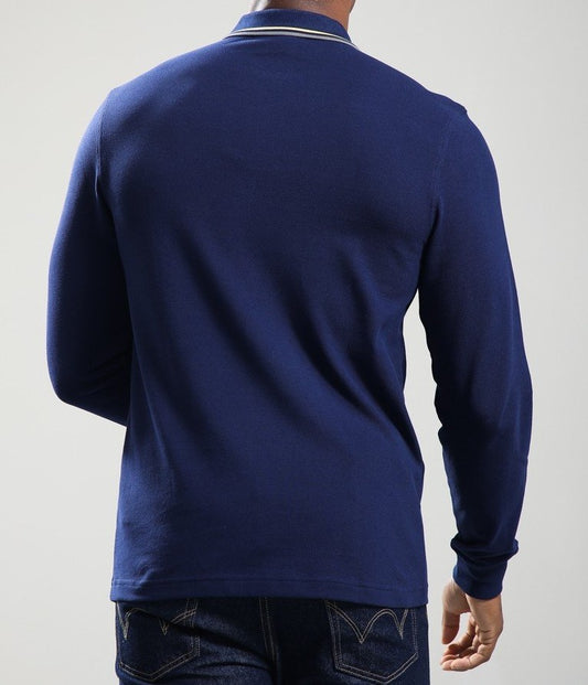 FRED PERRY TWIN TIPPED COTTON LONG SLEEVE POLO SHIRT FRENCH NAVY RRP £95 NEW