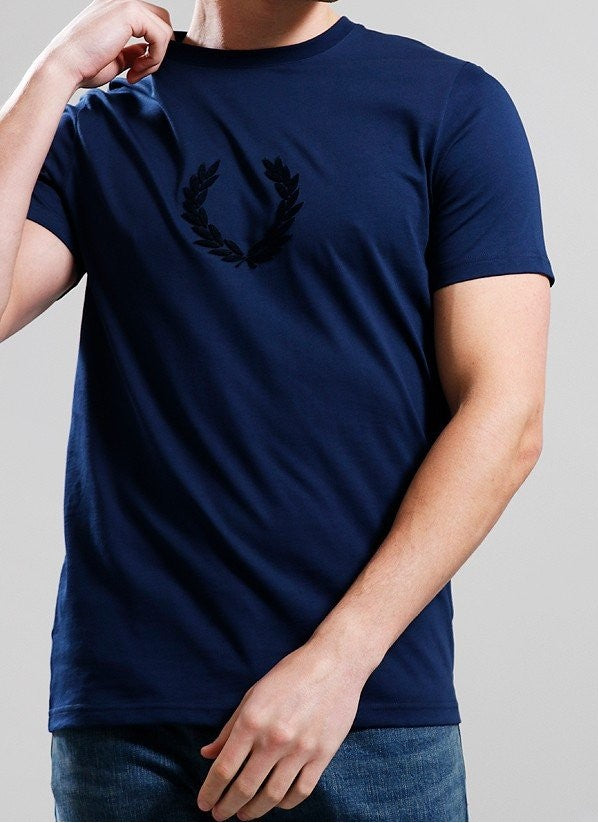 FRED PERRY TEXTURED LAUREL WREATH COTTON T-SHIRT BLUE XL RRP £55 BNWT