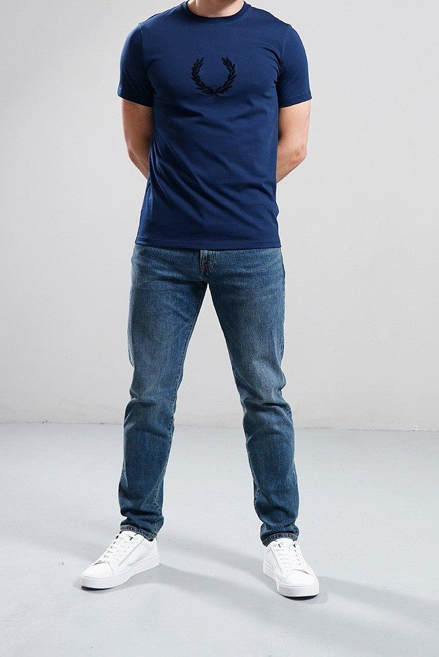FRED PERRY TEXTURED LAUREL WREATH COTTON T-SHIRT BLUE XL RRP £55 BNWT