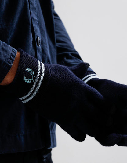 FRED PERRY TWIN TIPPED LOGO MERINO WOOL GLOVES NAVY BLUE RRP £55 BNWT