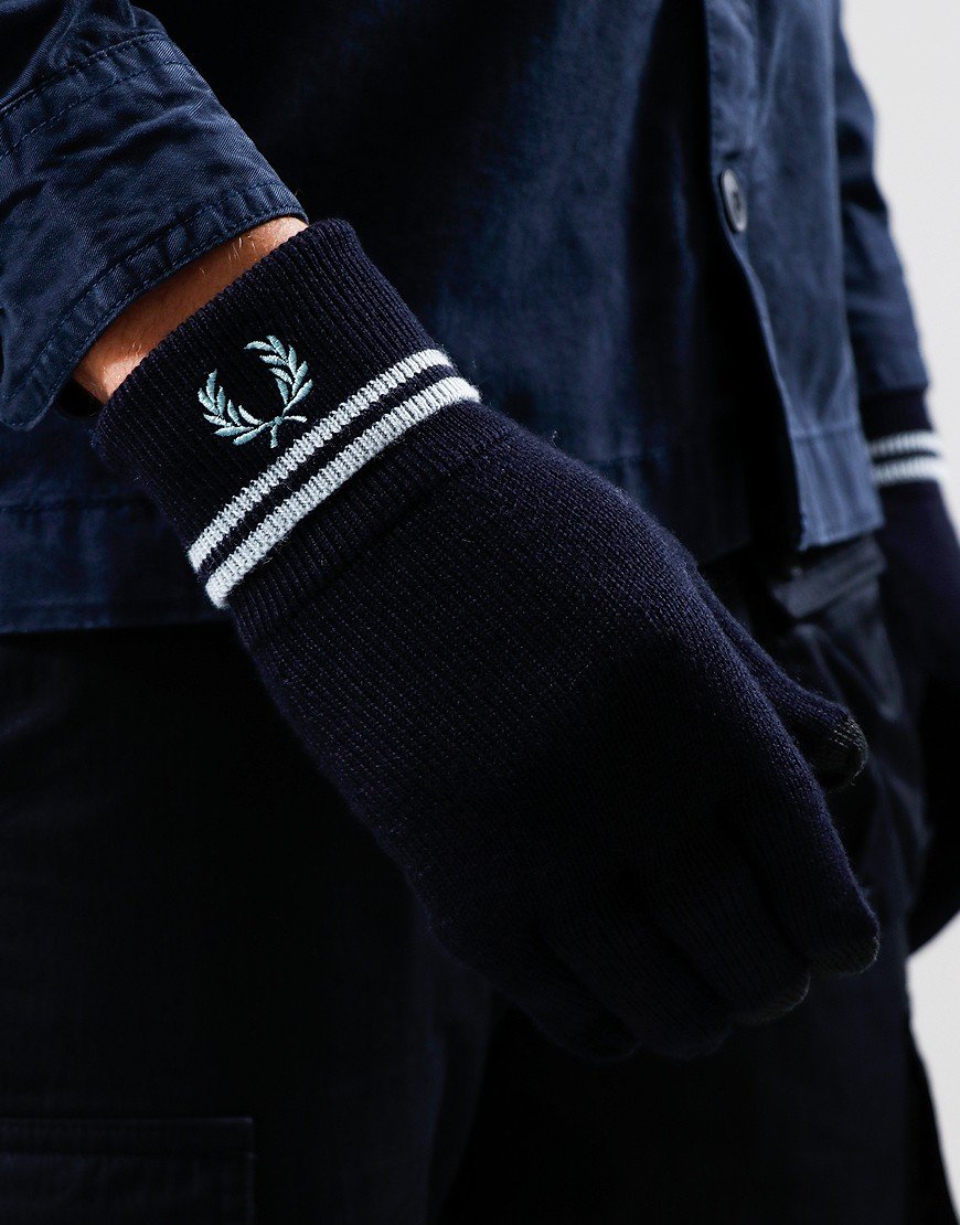 FRED PERRY TWIN TIPPED LOGO MERINO WOOL GLOVES NAVY BLUE RRP £55 BNWT