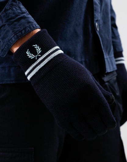 FRED PERRY TWIN TIPPED LOGO MERINO WOOL GLOVES NAVY BLUE RRP £55 BNWT