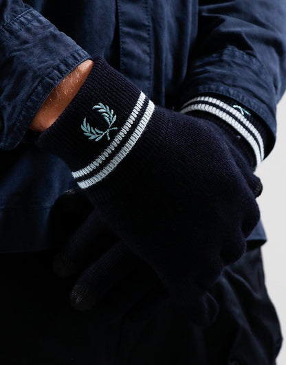 FRED PERRY TWIN TIPPED LOGO MERINO WOOL GLOVES NAVY BLUE RRP £55 BNWT