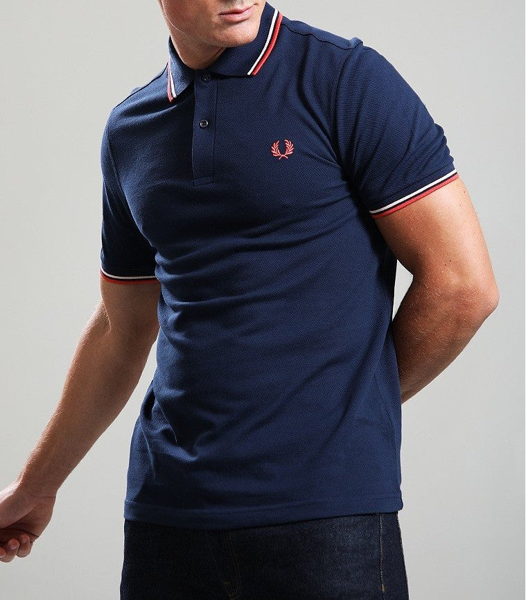 FRED PERRY TWIN TIPPED PIQUE POLO SHIRT TENNIS BLUE/PEACH/PINK 3XL RRP £80 BNWT