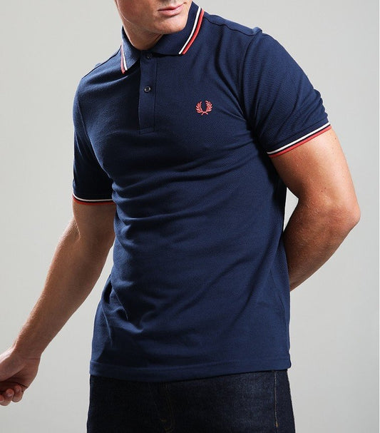 FRED PERRY TWIN TIPPED PIQUE POLO SHIRT TENNIS BLUE/PEACH/PINK 3XL RRP £80 BNWT