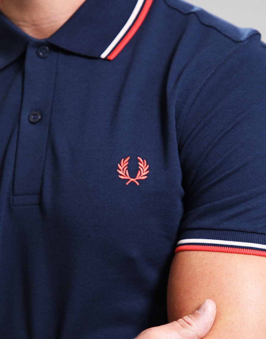 FRED PERRY TWIN TIPPED PIQUE POLO SHIRT TENNIS BLUE/PEACH/PINK 3XL RRP £80 BNWT