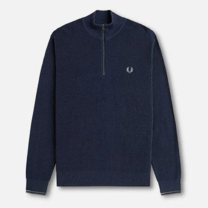 FRED PERRY WAFFLE STITCH QUARTER ZIP JUMPER DARK AIRFORCE BLUE 2XL RRP £130 BNWT