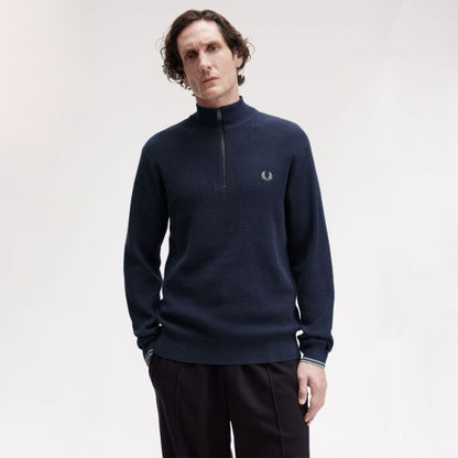 FRED PERRY WAFFLE STITCH QUARTER ZIP JUMPER DARK AIRFORCE BLUE 2XL RRP £130 BNWT