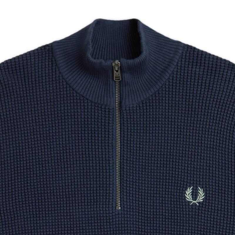 FRED PERRY WAFFLE STITCH QUARTER ZIP JUMPER DARK AIRFORCE BLUE 2XL RRP £130 BNWT