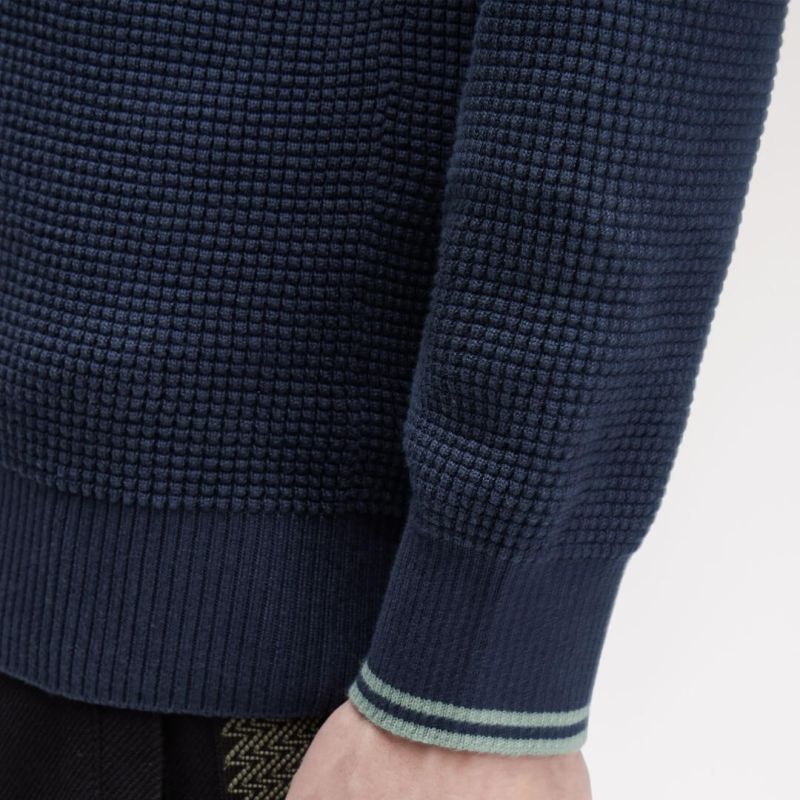 FRED PERRY WAFFLE STITCH QUARTER ZIP JUMPER DARK AIRFORCE BLUE 2XL RRP £130 BNWT