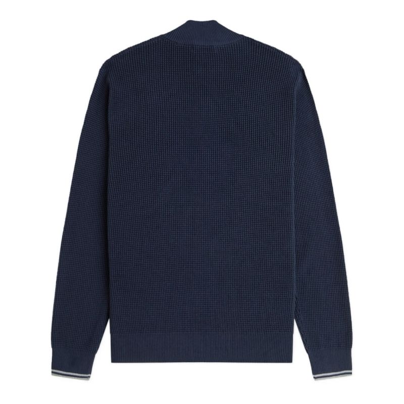 FRED PERRY WAFFLE STITCH QUARTER ZIP JUMPER DARK AIRFORCE BLUE 2XL RRP £130 BNWT