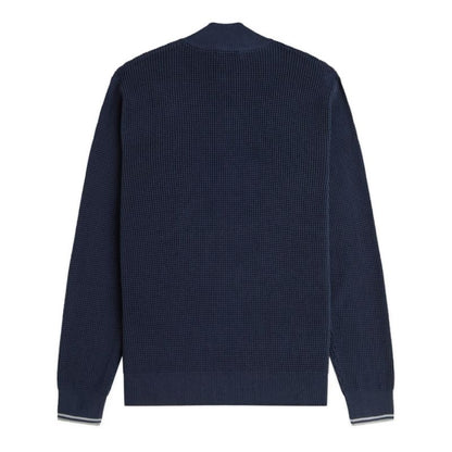 FRED PERRY WAFFLE STITCH QUARTER ZIP JUMPER DARK AIRFORCE BLUE 2XL RRP £130 BNWT
