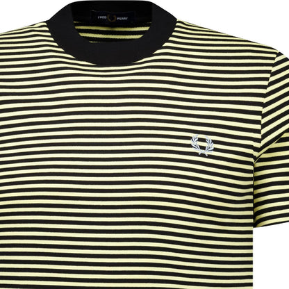 FRED PERRY FINE STRIPE HEAVYWEIGHT COTTON T-SHIRT BLACK/YELLOW 2XL RRP £65 BNWT