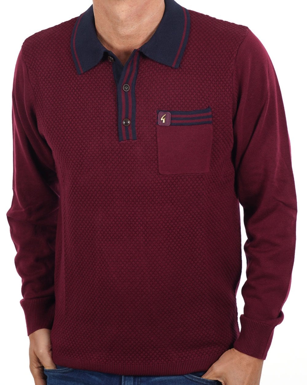 GABICCI VINTAGE CRUISE LONG SLEEVE COTTON POLO SHIRT JUMPER PORT BURGUNDY 2XL RRP £75 (Copy)