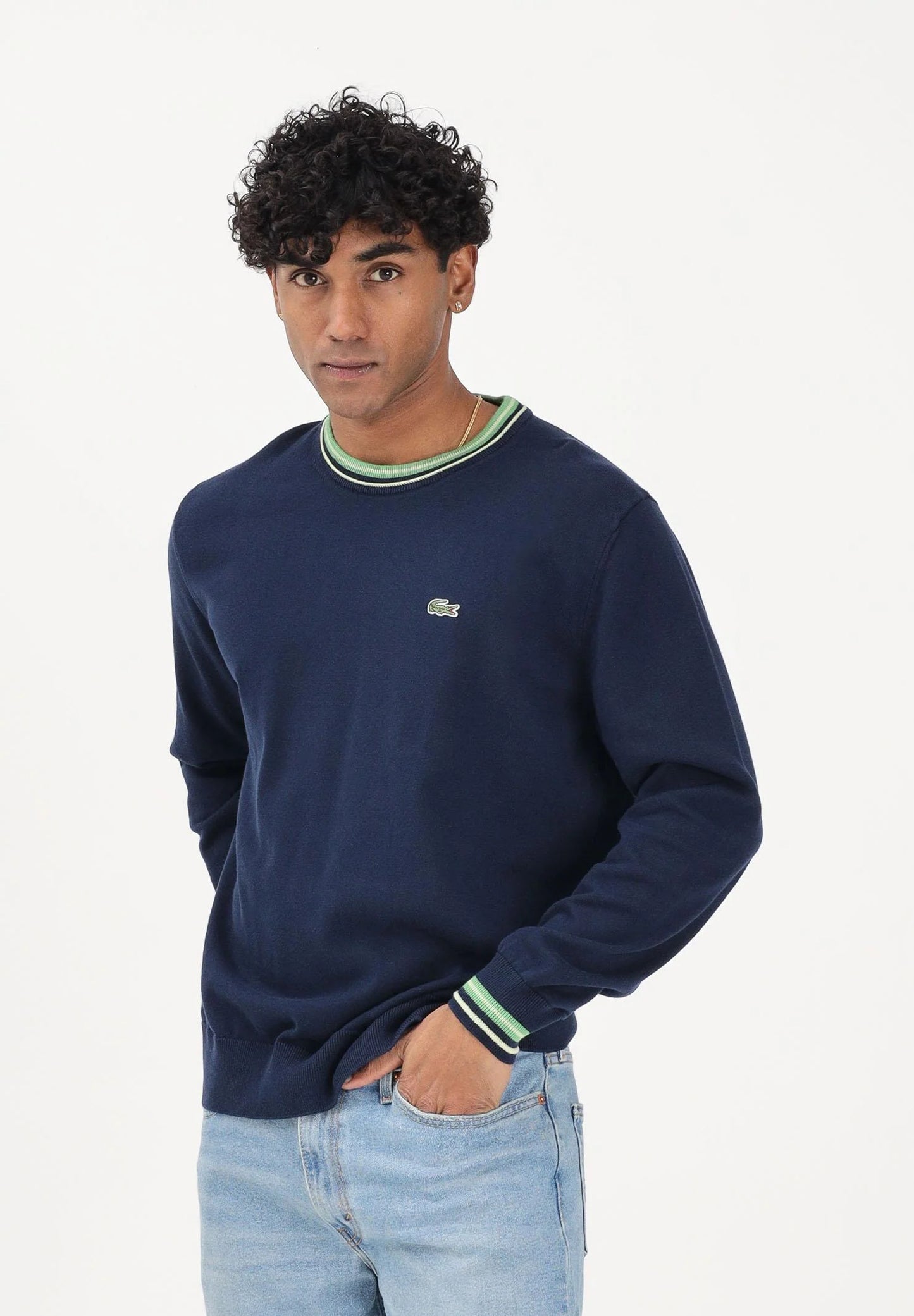 LACOSTE TIPPED CROC LOGO CREW NECK JUMPER NAVY BLUE 2XL RRP £120 BNWT