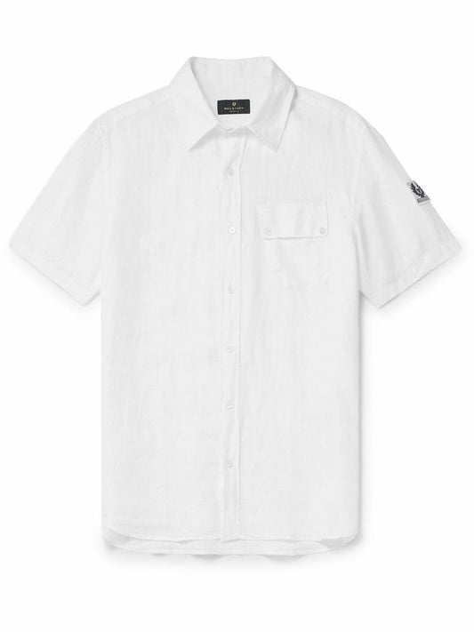 BELSTAFF PITCH SHORT SLEEVE LINEN COTTON SHIRT WHITE MEDIUM RRP £130 BNWT