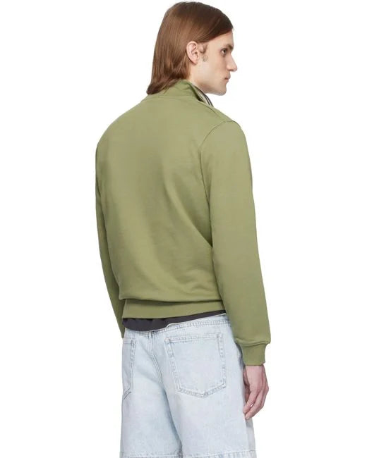 LACOSTE QUARTER ZIP COTTON FLEECE SWEATSHIRT KHAKI RRP £120 BNWT