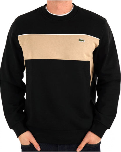 LACOSTE COLOUR BLOCK CREW NECK COTTON SWEATSHIRT BLACK/BEIGE 2XL RRP £120 BNWT