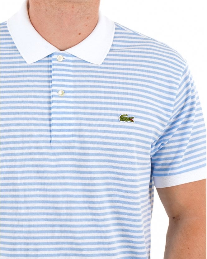 LACOSTE PIQUE COTTON FINE STRIPED POLO SHIRT WHITE/BLUE RRP £105 BNWT