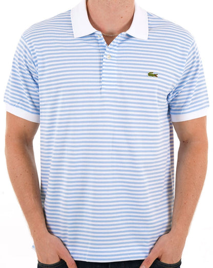 LACOSTE PIQUE COTTON FINE STRIPED POLO SHIRT WHITE/BLUE RRP £105 BNWT