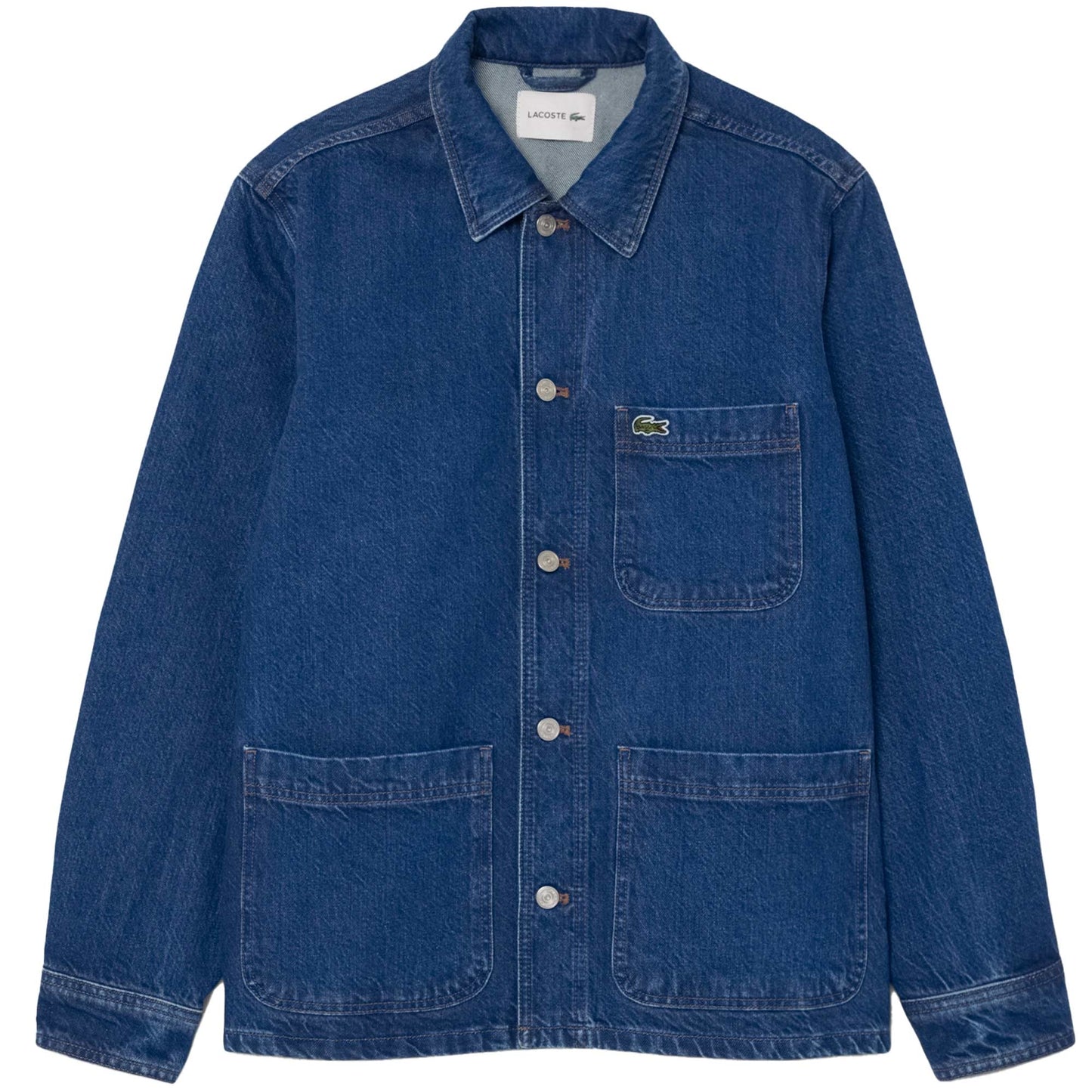 LACOSTE HEAVY COTTON DENIM CHORE JACKET SHACKET MID WASH BLUE XL RRP £160 BNWT