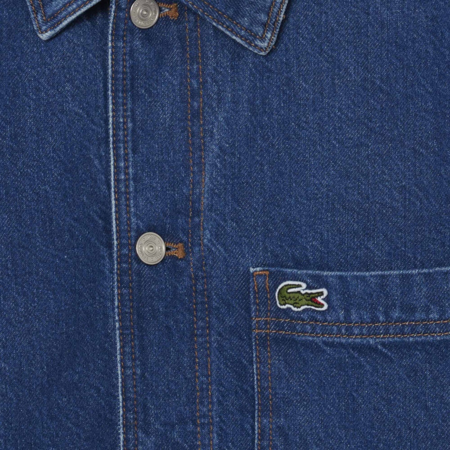 LACOSTE HEAVY COTTON DENIM CHORE JACKET SHACKET MID WASH BLUE XL RRP £160 BNWT