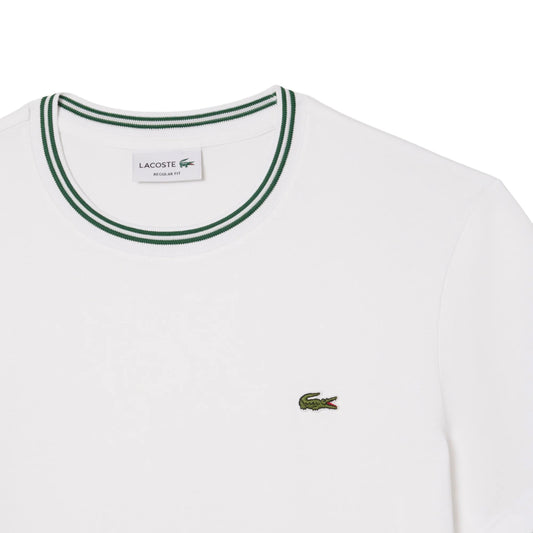 LACOSTE TIPPED CREW COLLAR T-SHIRT WHITE RRP £60 BNWT