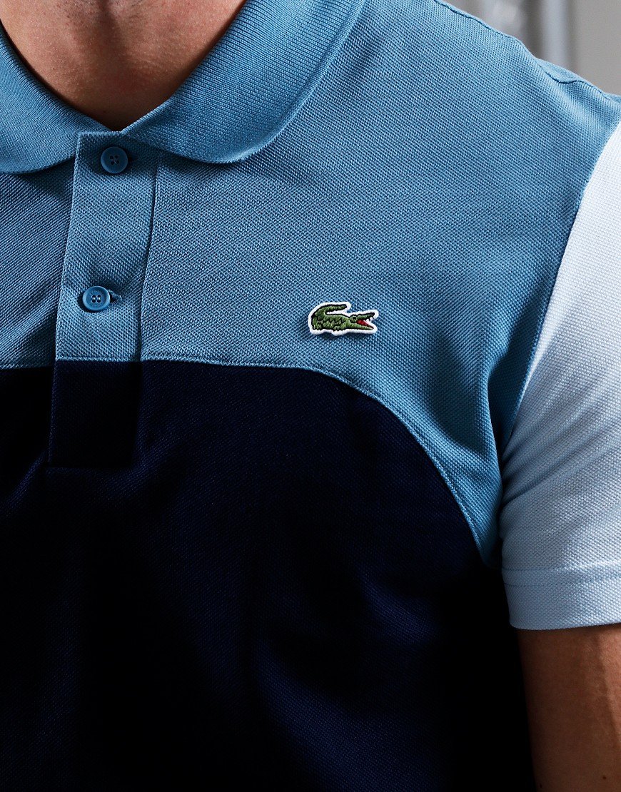 LACOSTE PIQUE COTTON COLOURBLOCK POLO SHIRT BLUE/NAVY/WHITE 3XL RRP £105 BNWT