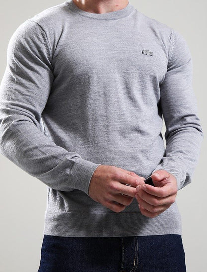 LACOSTE MERINO WOOL TONAL CROC LOGO CREW NECK JUMPER GREY 2XL RRP £140 BNWT