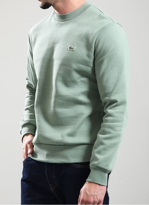 LACOSTE CREW NECK COTTON FLEECE SWEATSHIRT THYME GREEN RRP £109 NEW