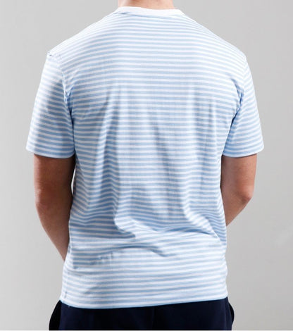 LACOSTE CREW NECK CROC LOGO STRIPED COTTON T-SHIRT SKY BLUE 2XL RRP £65 NEW