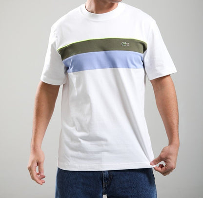 LACOSTE COLOUR BLOCK COTTON T-SHIRT WHITE RRP £60 BNWT