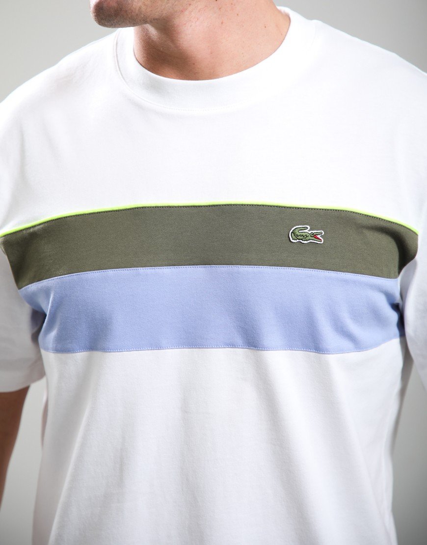 LACOSTE COLOUR BLOCK COTTON T-SHIRT WHITE RRP £60 BNWT