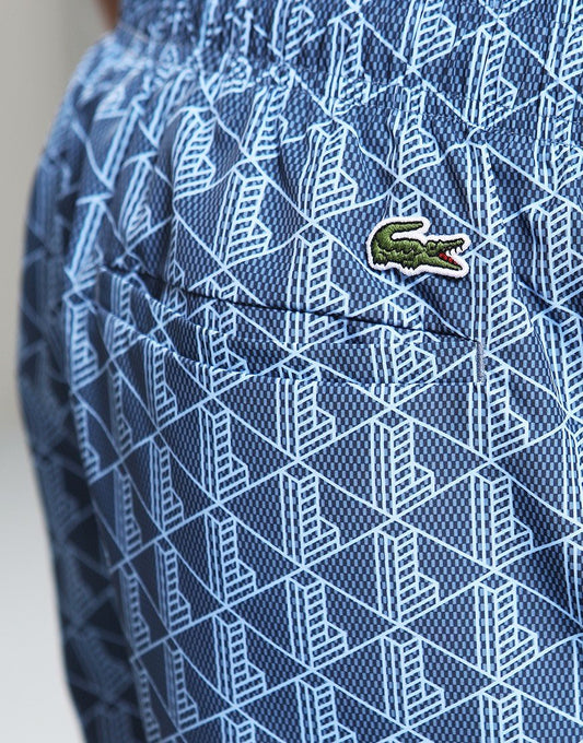 LACOSTE MONOGRAM GEOMETRIC PRINT CROC LOGO SWIM SHORTS BLUE SMALL RRP £80 BNWT