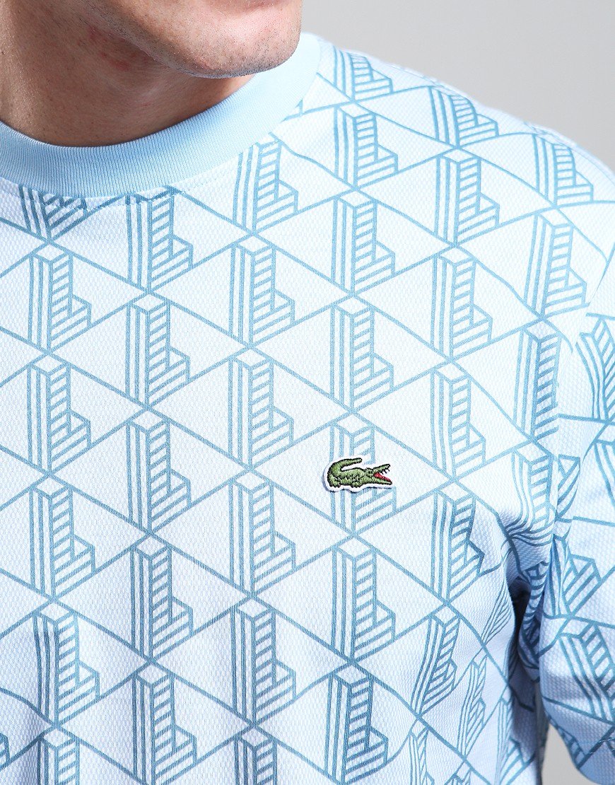 LACOSTE GEOMETRIC PIQUE COTTON T-SHIRT SKY BLUE 4XL RRP £90 BNWT