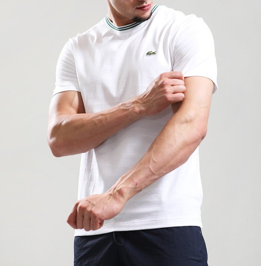 LACOSTE TIPPED CREW COLLAR T-SHIRT WHITE RRP £60 BNWT