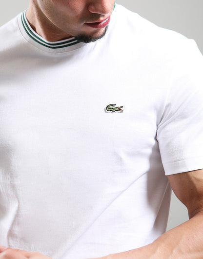 LACOSTE TIPPED CREW COLLAR T-SHIRT WHITE RRP £60 BNWT
