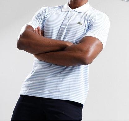 LACOSTE PIQUE COTTON FINE STRIPED POLO SHIRT WHITE/BLUE RRP £105 BNWT