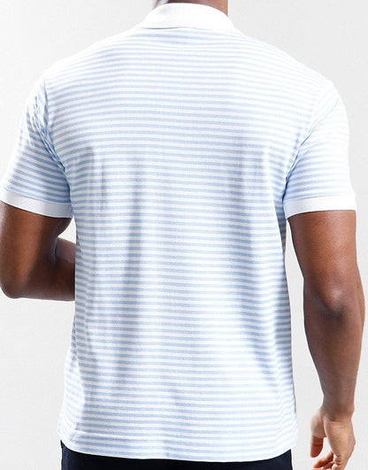 LACOSTE PIQUE COTTON FINE STRIPED POLO SHIRT WHITE/BLUE RRP £105 BNWT