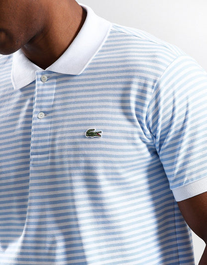 LACOSTE PIQUE COTTON FINE STRIPED POLO SHIRT WHITE/BLUE RRP £105 BNWT