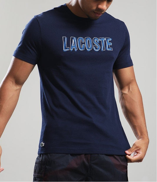 LACOSTE ULTRA DRY PRINTED COTTON T-SHIRT NAVY BLUE 2XL RRP £60 BNWT