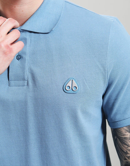 MOOSE KNUCKLES EVERETT PIQUE COTTON POLO SHIRT SEA BLUE M RRP £130 BNWT