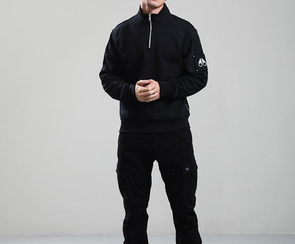 MOOSE KNUCKLES HARTSFIELD QUARTER ZIP COTTON SWEATSHIRT BLACK XL RRP £250 BNWT